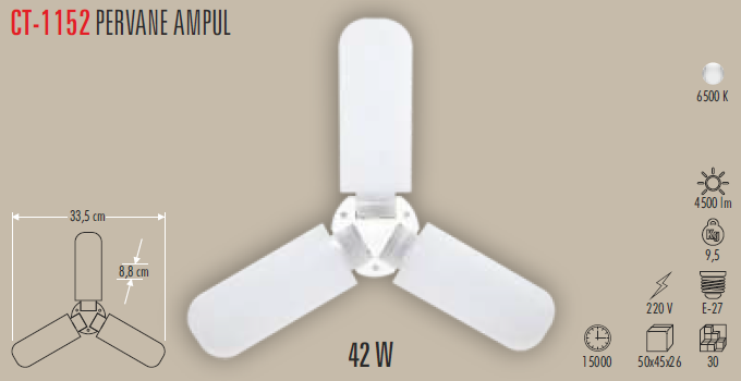 CATA CT-1152 42 W Pervane LED Ampul Beyaz Işık